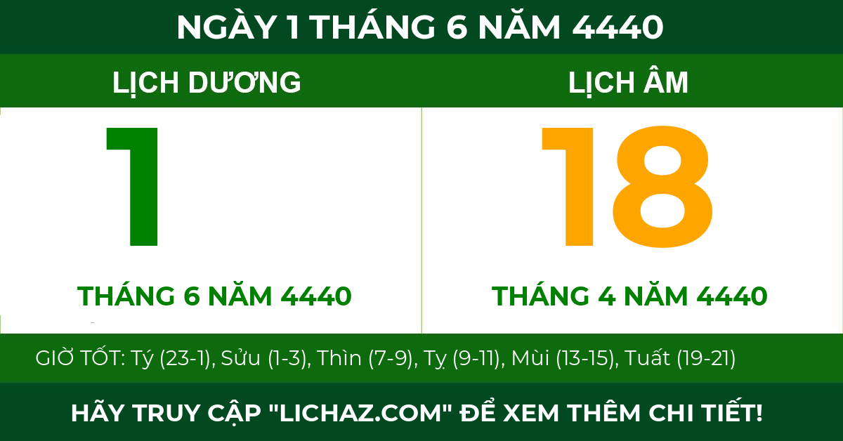 lịch âm ngày 1 tháng 6 năm 4440