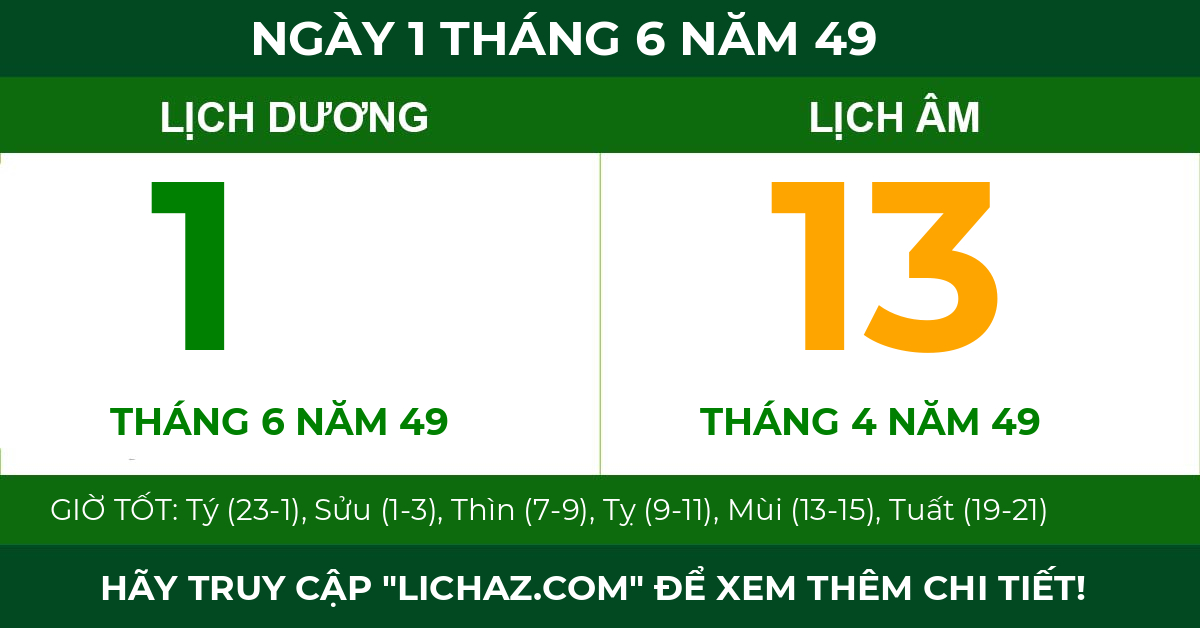 lịch âm ngày 1 tháng 6 năm 49