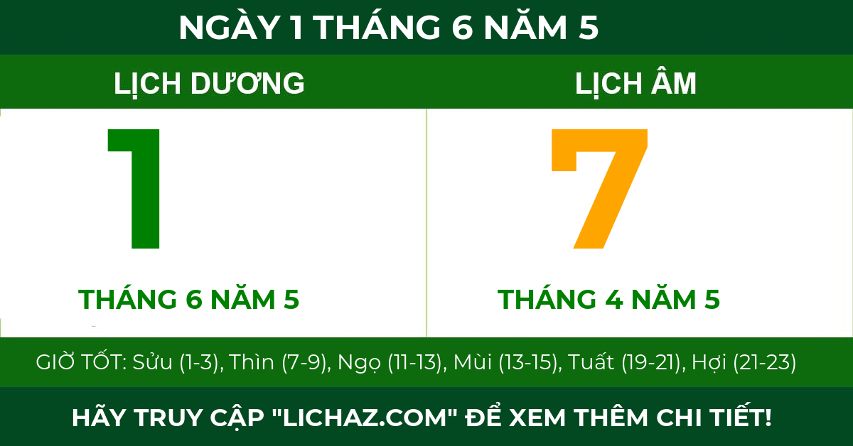 lịch âm ngày 1 tháng 6 năm 5