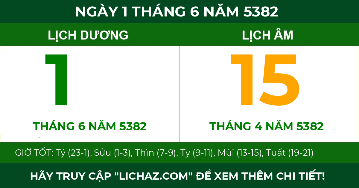 lịch âm ngày 1 tháng 6 năm 5382