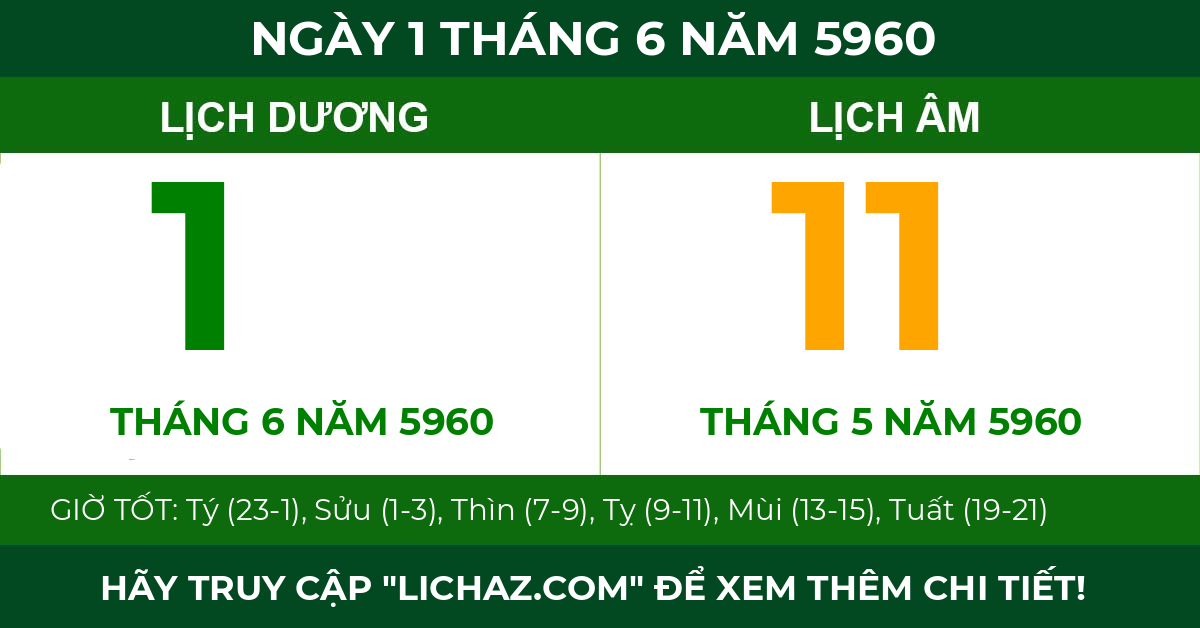 lịch âm ngày 1 tháng 6 năm 5960