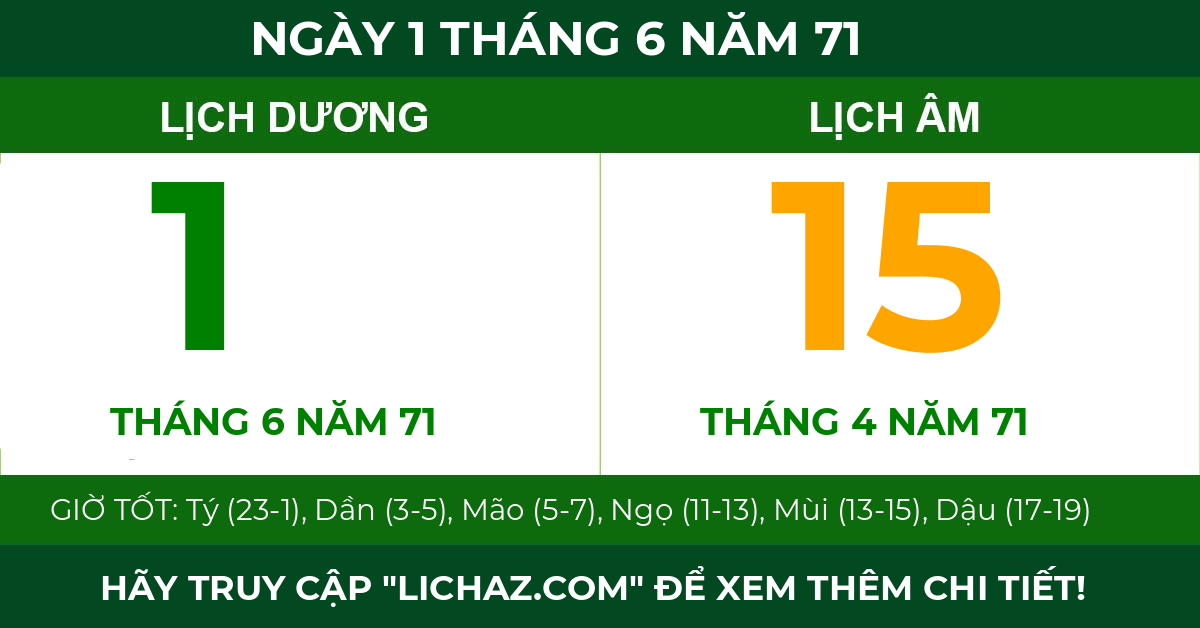lịch âm ngày 1 tháng 6 năm 71