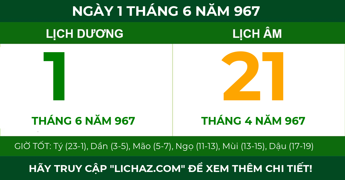 lịch âm ngày 1 tháng 6 năm 967