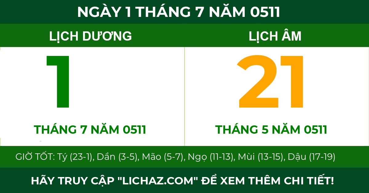 lịch âm ngày 1 tháng 7 năm 0511