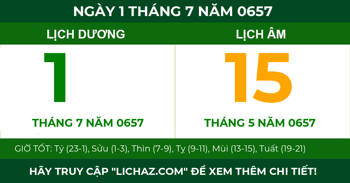 lịch âm ngày 1 tháng 7 năm 0657