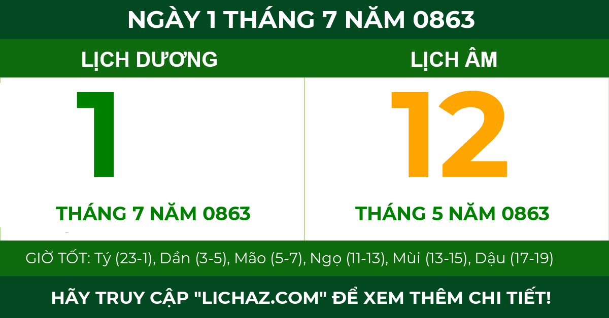 lịch âm ngày 1 tháng 7 năm 0863
