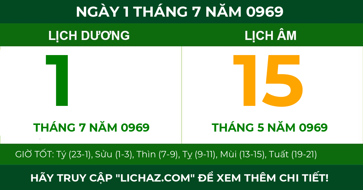lịch âm ngày 1 tháng 7 năm 0969