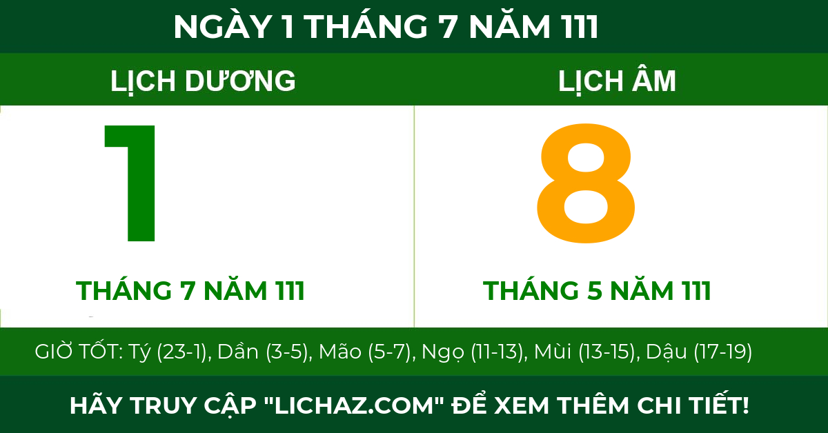 lịch âm ngày 1 tháng 7 năm 111