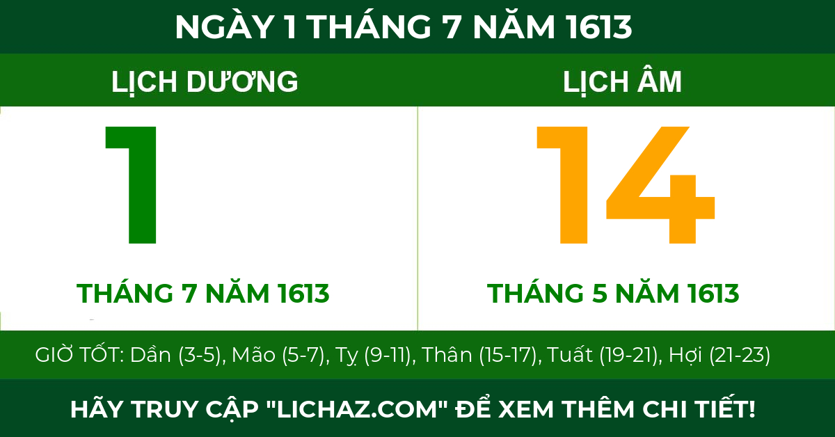 lịch âm ngày 1 tháng 7 năm 1613