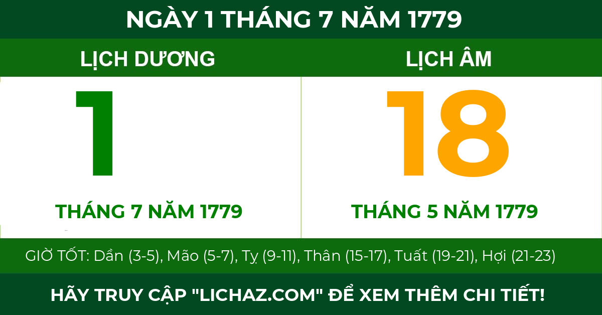 lịch âm ngày 1 tháng 7 năm 1779