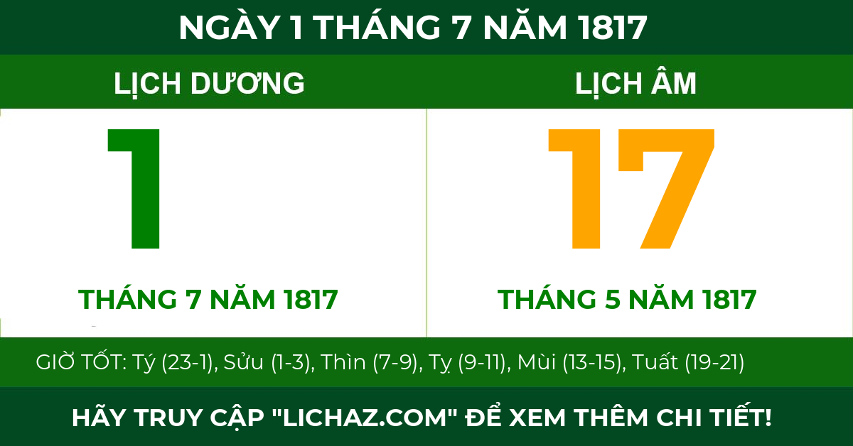 lịch âm ngày 1 tháng 7 năm 1817