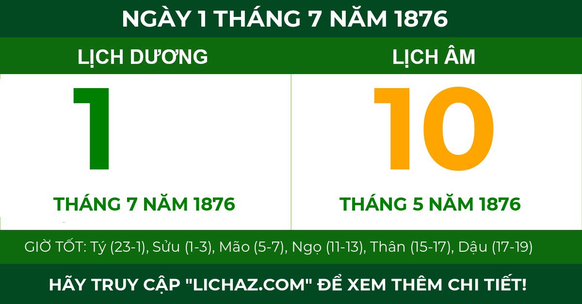 lịch âm ngày 1 tháng 7 năm 1876