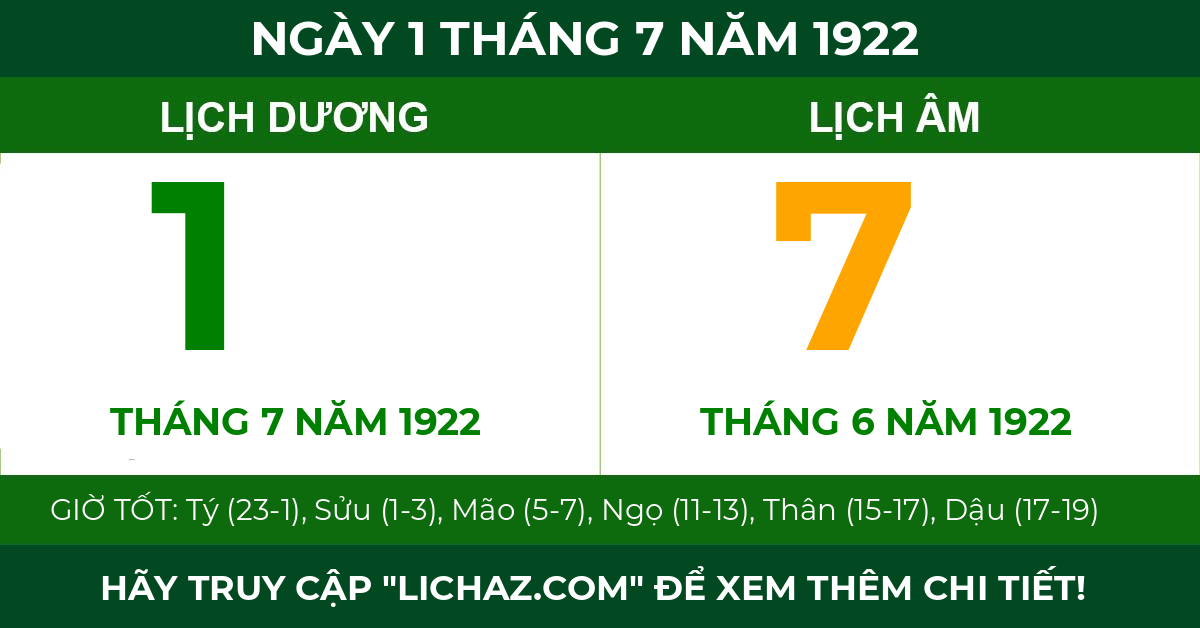 lịch âm ngày 1 tháng 7 năm 1922