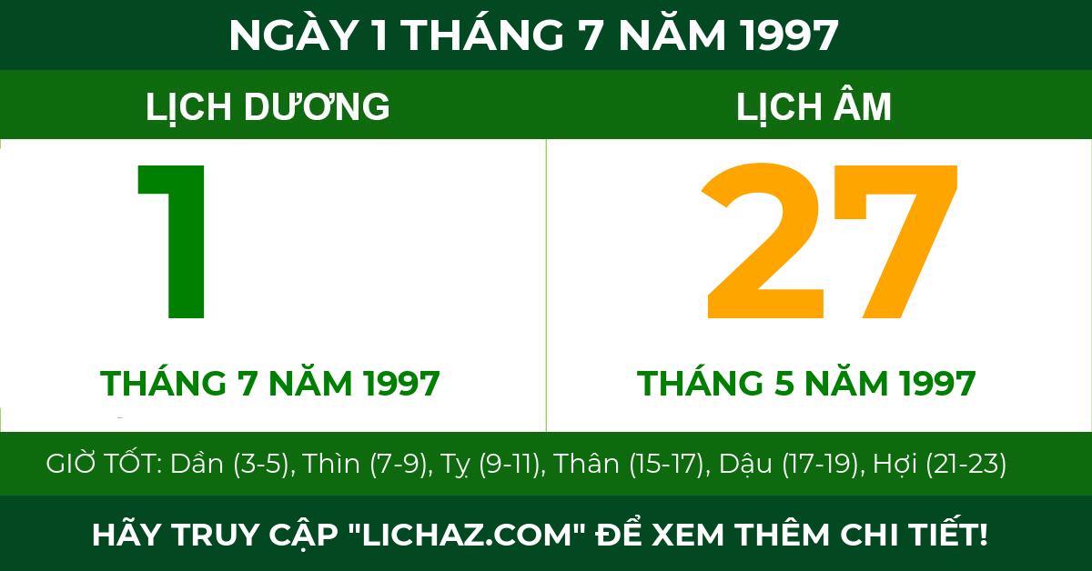 lịch âm ngày 1 tháng 7 năm 1997