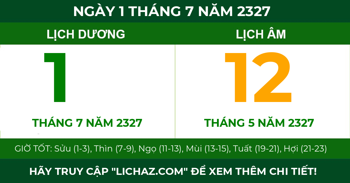 lịch âm ngày 1 tháng 7 năm 2327
