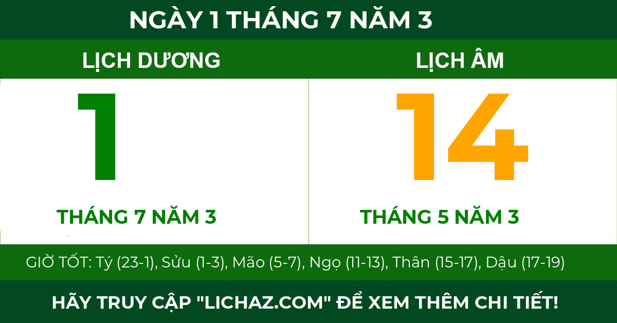 lịch âm ngày 1 tháng 7 năm 3