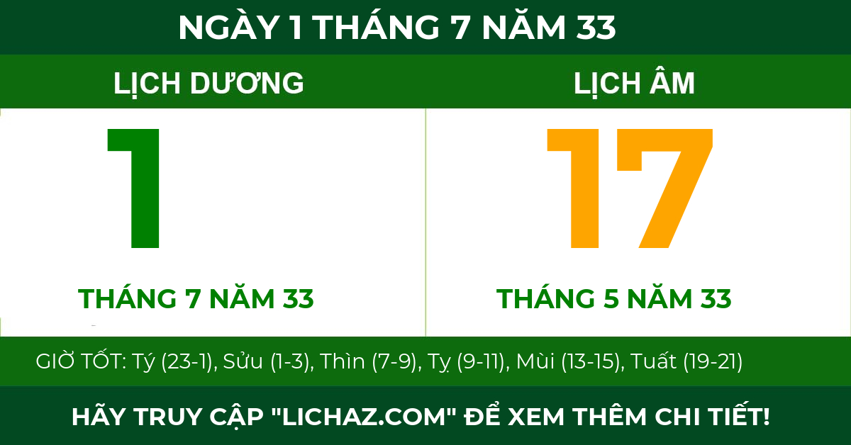 lịch âm ngày 1 tháng 7 năm 33