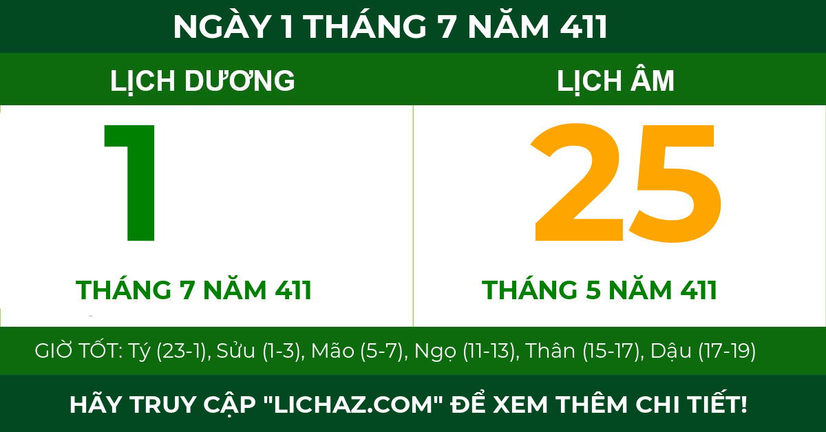 lịch âm ngày 1 tháng 7 năm 411