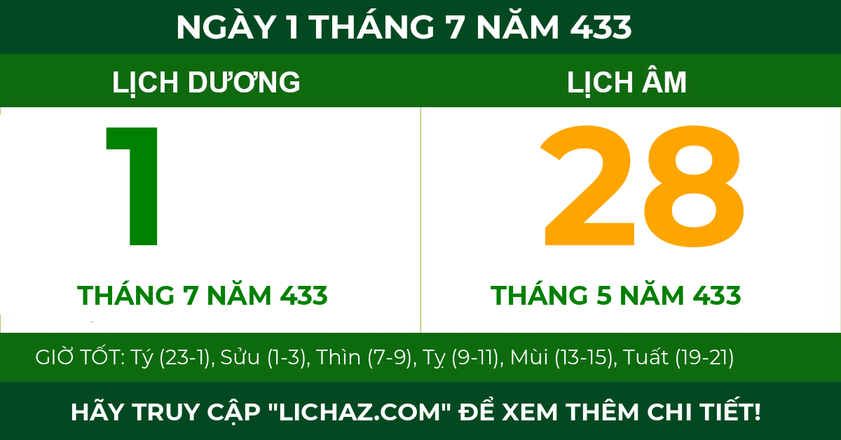 lịch âm ngày 1 tháng 7 năm 433