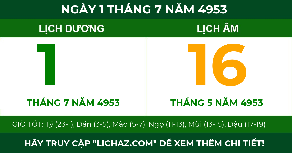 lịch âm ngày 1 tháng 7 năm 4953