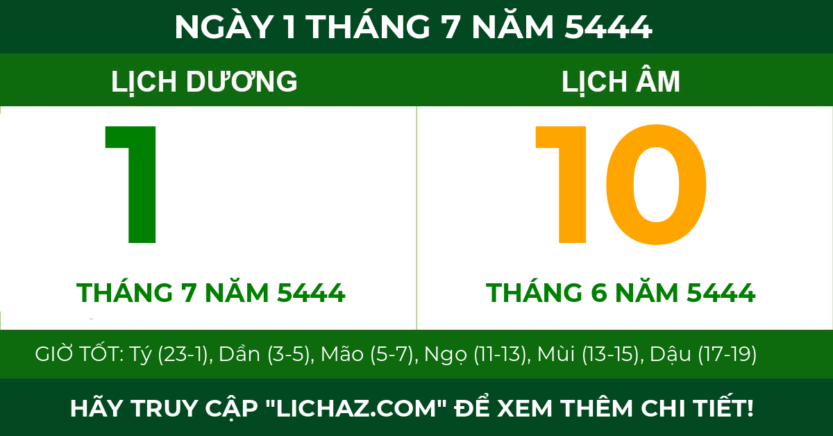 lịch âm ngày 1 tháng 7 năm 5444
