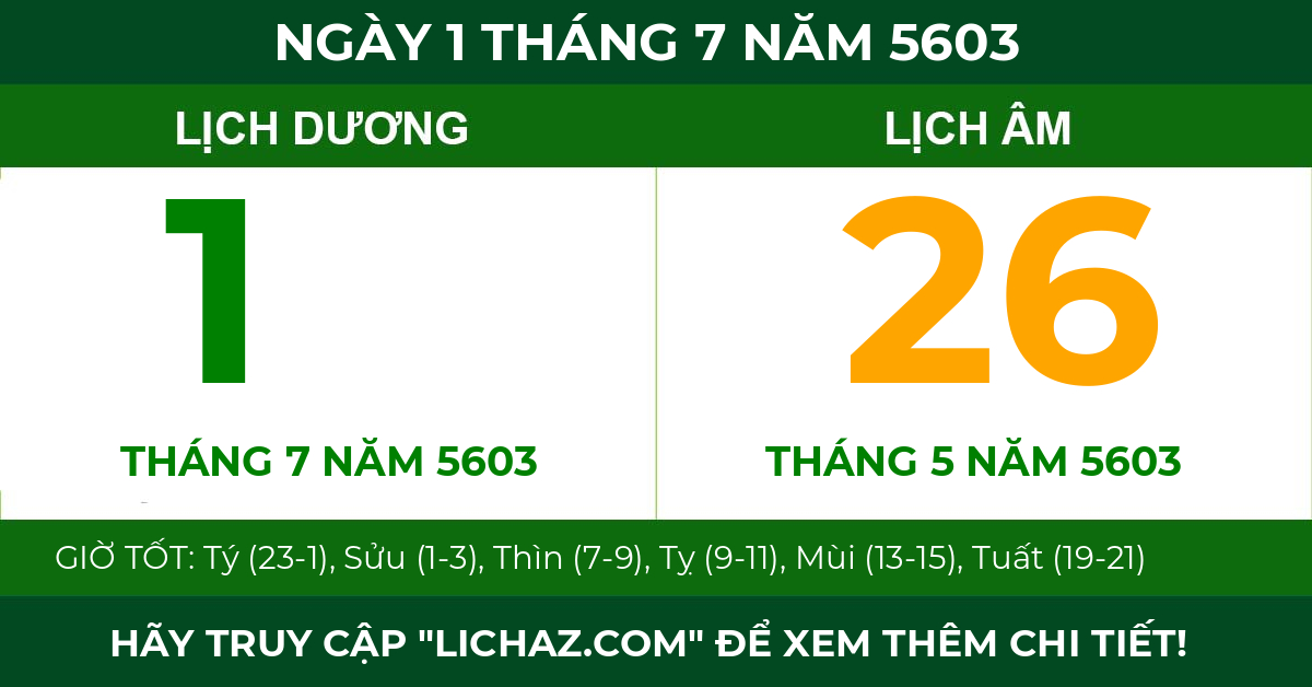lịch âm ngày 1 tháng 7 năm 5603