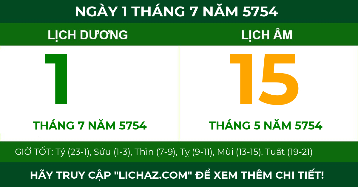 lịch âm ngày 1 tháng 7 năm 5754