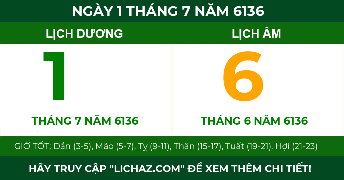 lịch âm ngày 1 tháng 7 năm 6136