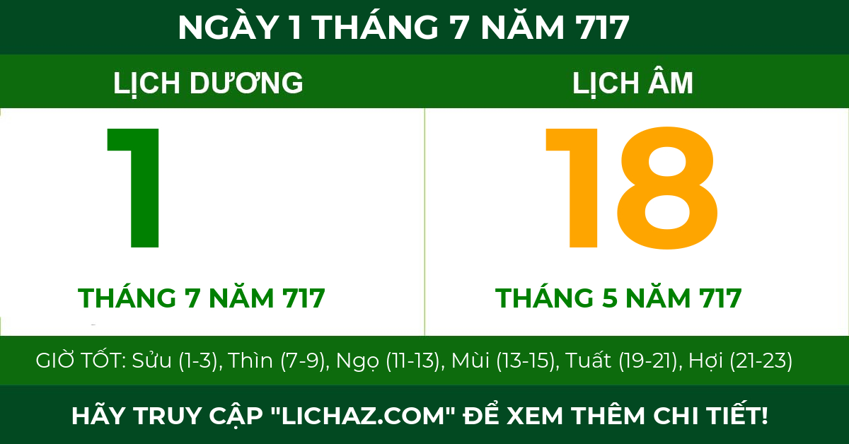 lịch âm ngày 1 tháng 7 năm 717