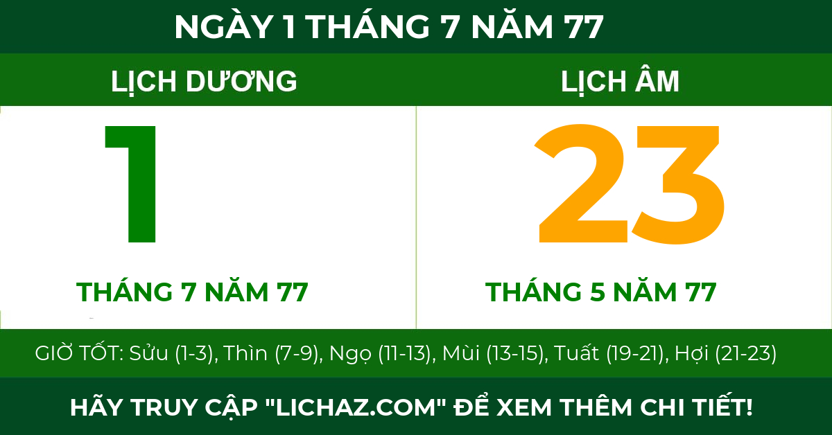 lịch âm ngày 1 tháng 7 năm 77
