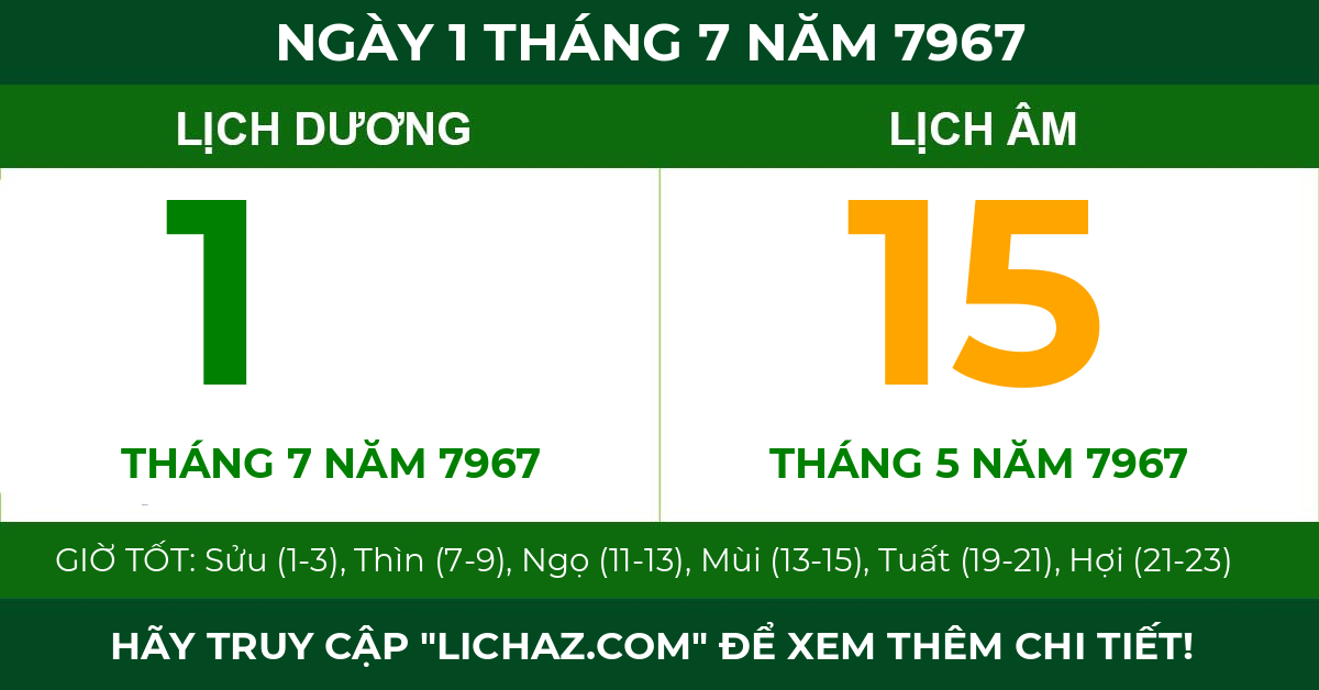 lịch âm ngày 1 tháng 7 năm 7967