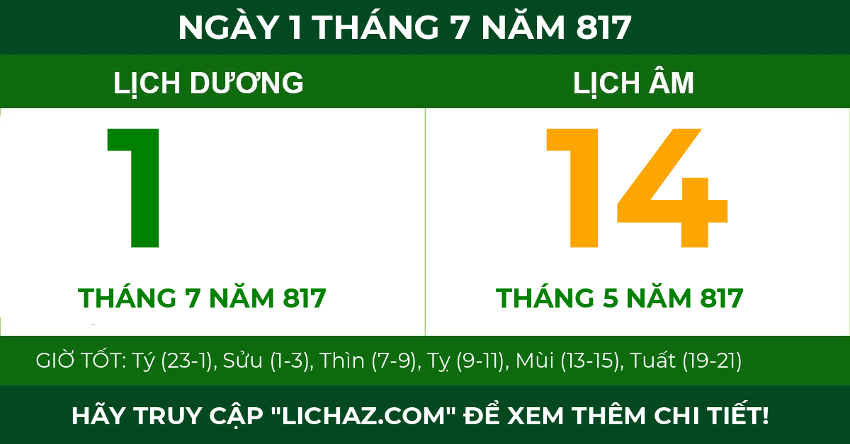 lịch âm ngày 1 tháng 7 năm 817