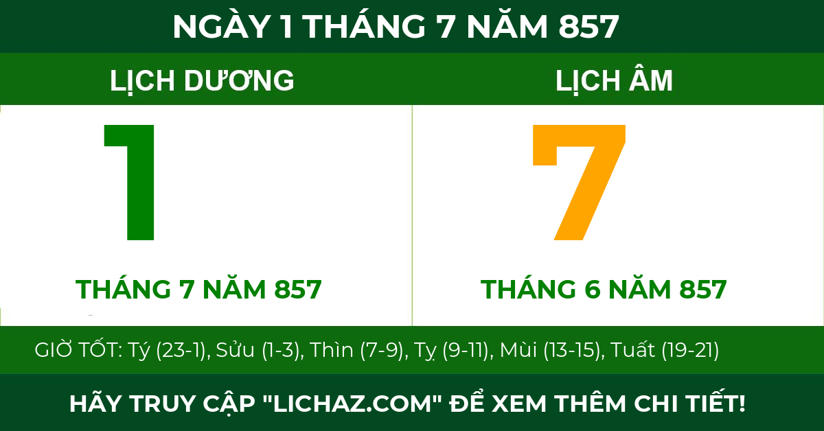 lịch âm ngày 1 tháng 7 năm 857