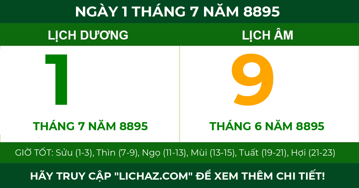 lịch âm ngày 1 tháng 7 năm 8895