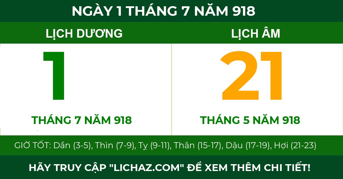 lịch âm ngày 1 tháng 7 năm 918