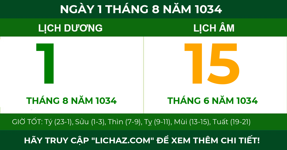 lịch âm ngày 1 tháng 8 năm 1034