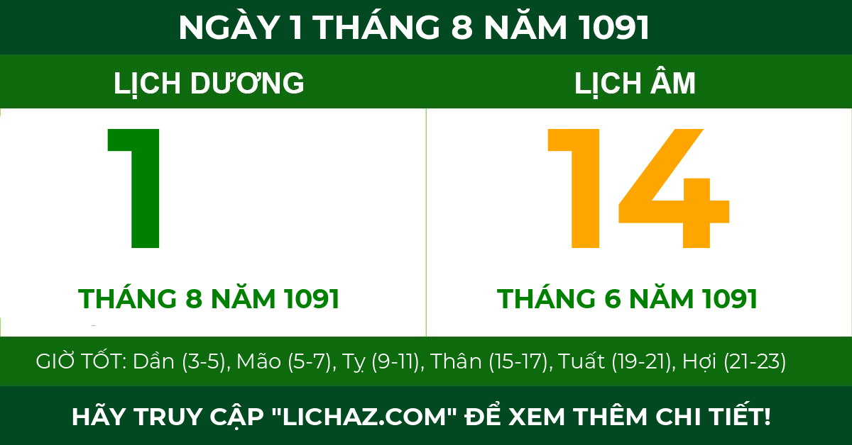 lịch âm ngày 1 tháng 8 năm 1091