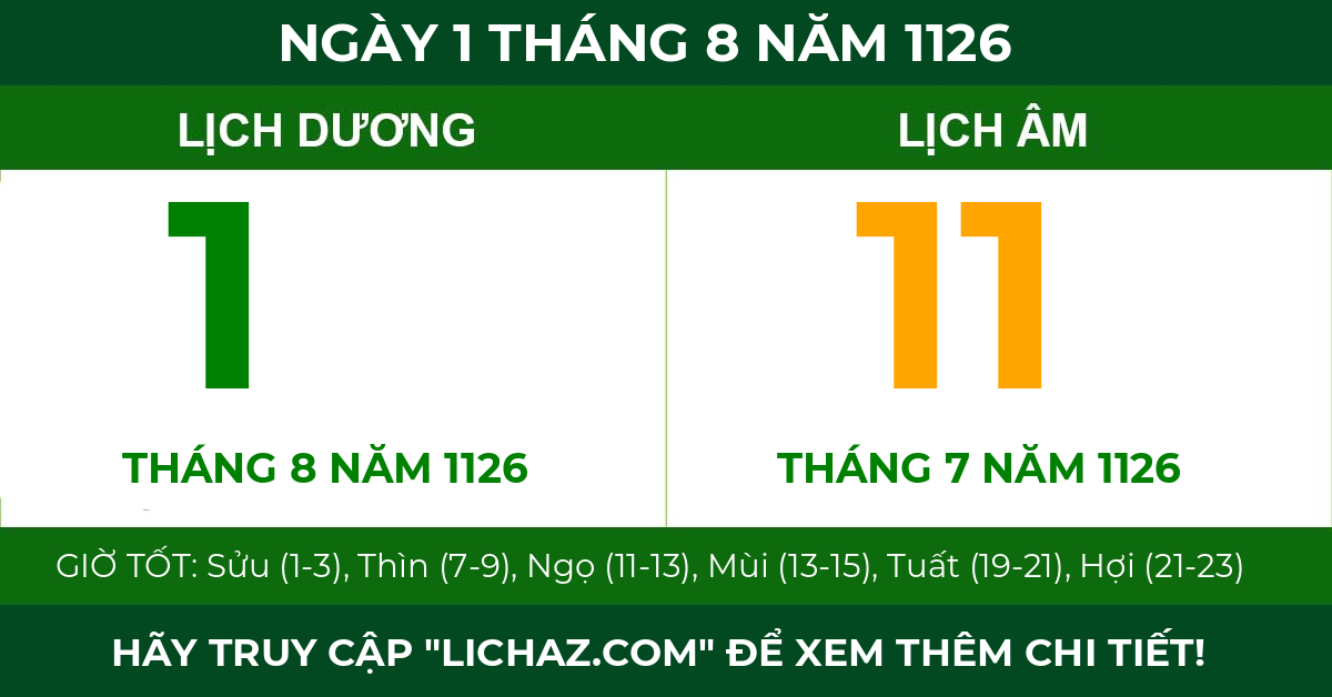 lịch âm ngày 1 tháng 8 năm 1126