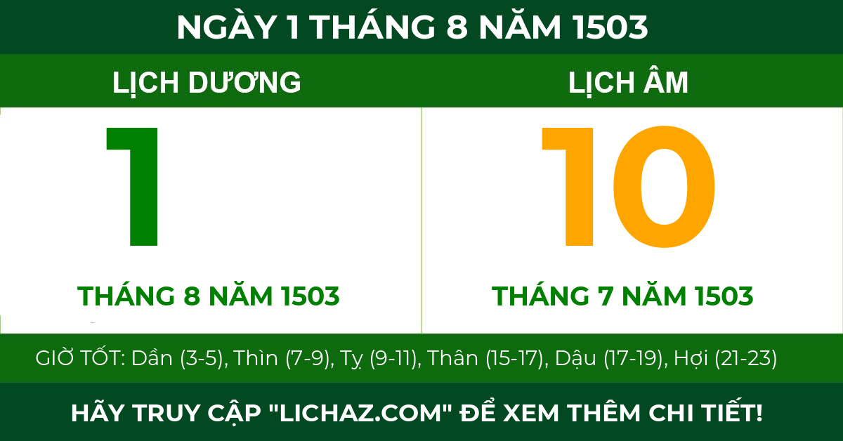 lịch âm ngày 1 tháng 8 năm 1503