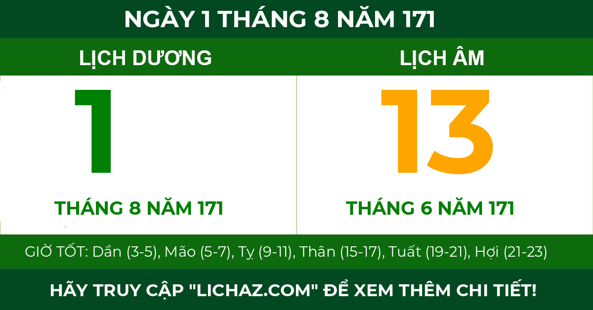 lịch âm ngày 1 tháng 8 năm 171