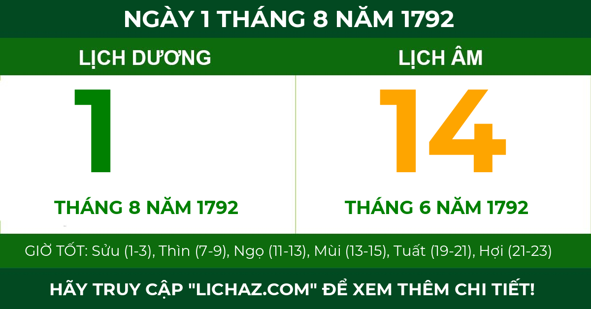 lịch âm ngày 1 tháng 8 năm 1792