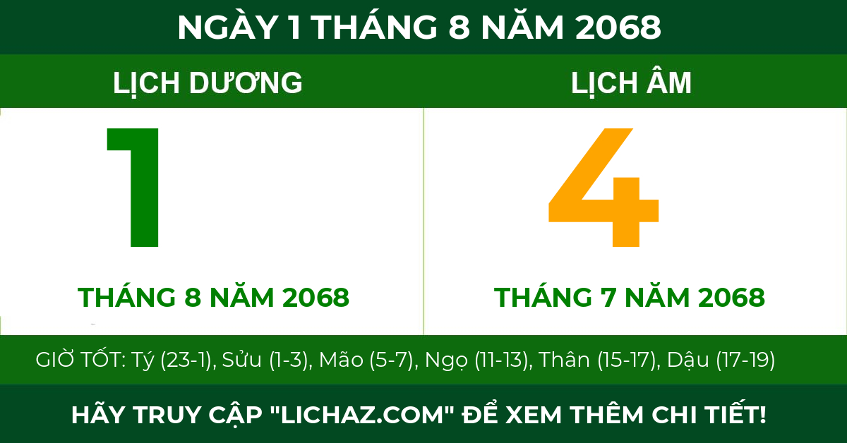 lịch âm ngày 1 tháng 8 năm 2068
