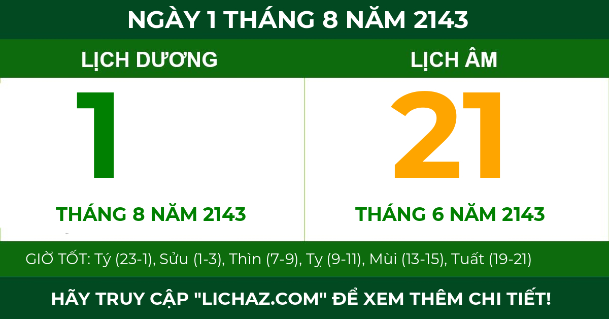 lịch âm ngày 1 tháng 8 năm 2143