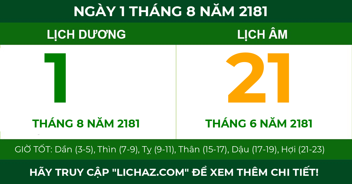 lịch âm ngày 1 tháng 8 năm 2181