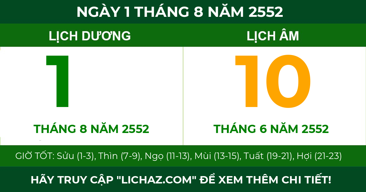 lịch âm ngày 1 tháng 8 năm 2552