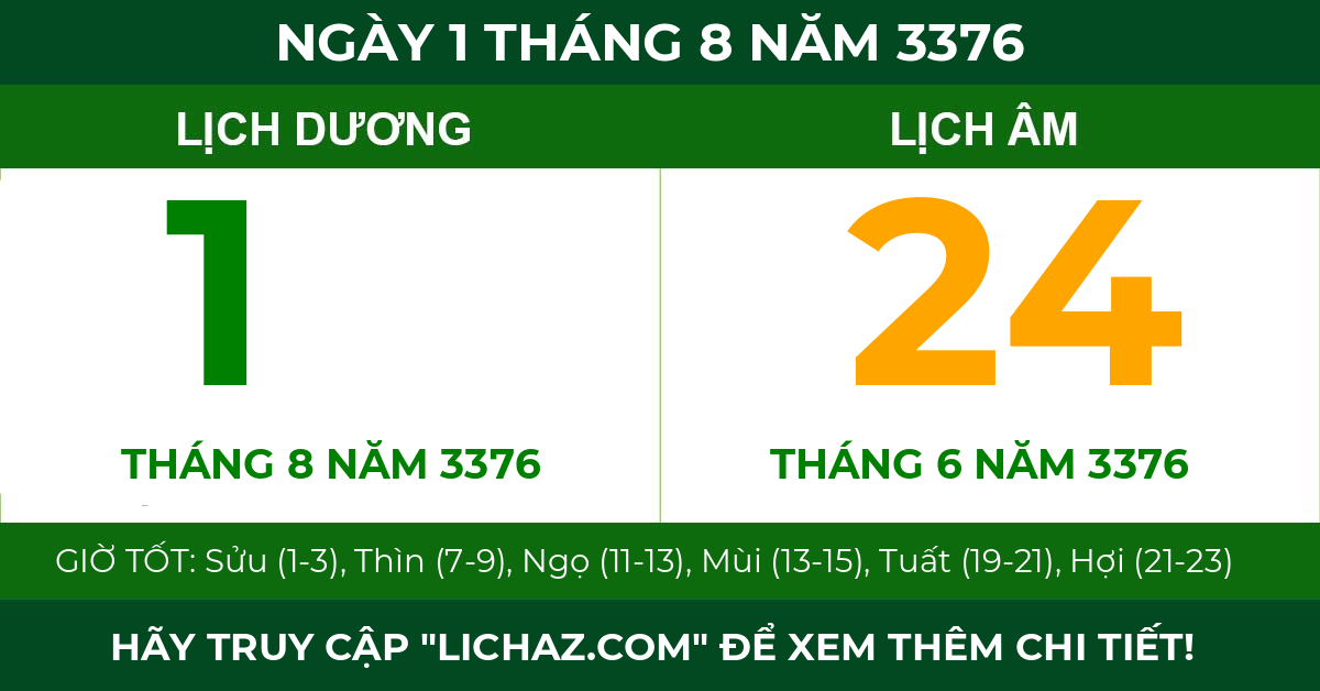 lịch âm ngày 1 tháng 8 năm 3376