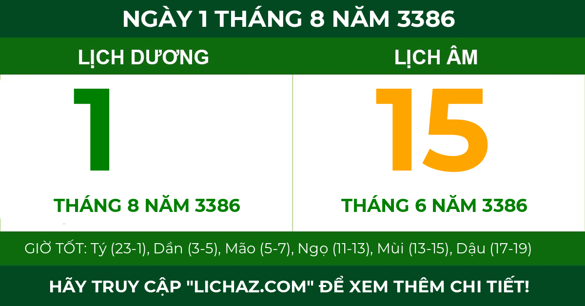 lịch âm ngày 1 tháng 8 năm 3386