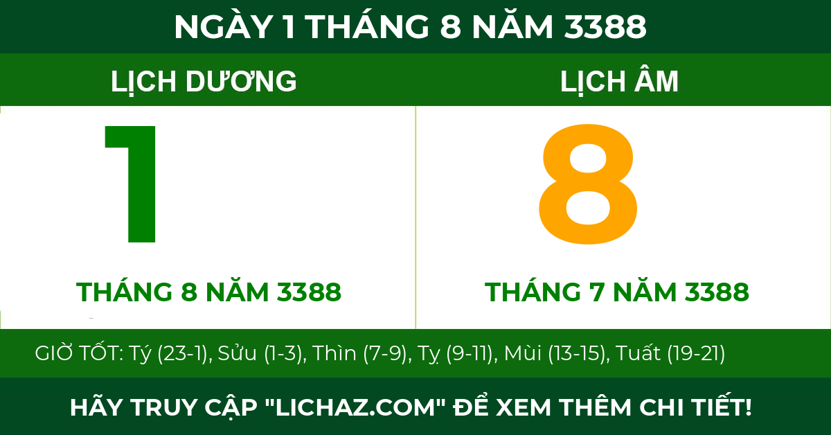 lịch âm ngày 1 tháng 8 năm 3388