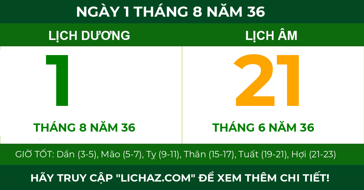 lịch âm ngày 1 tháng 8 năm 36