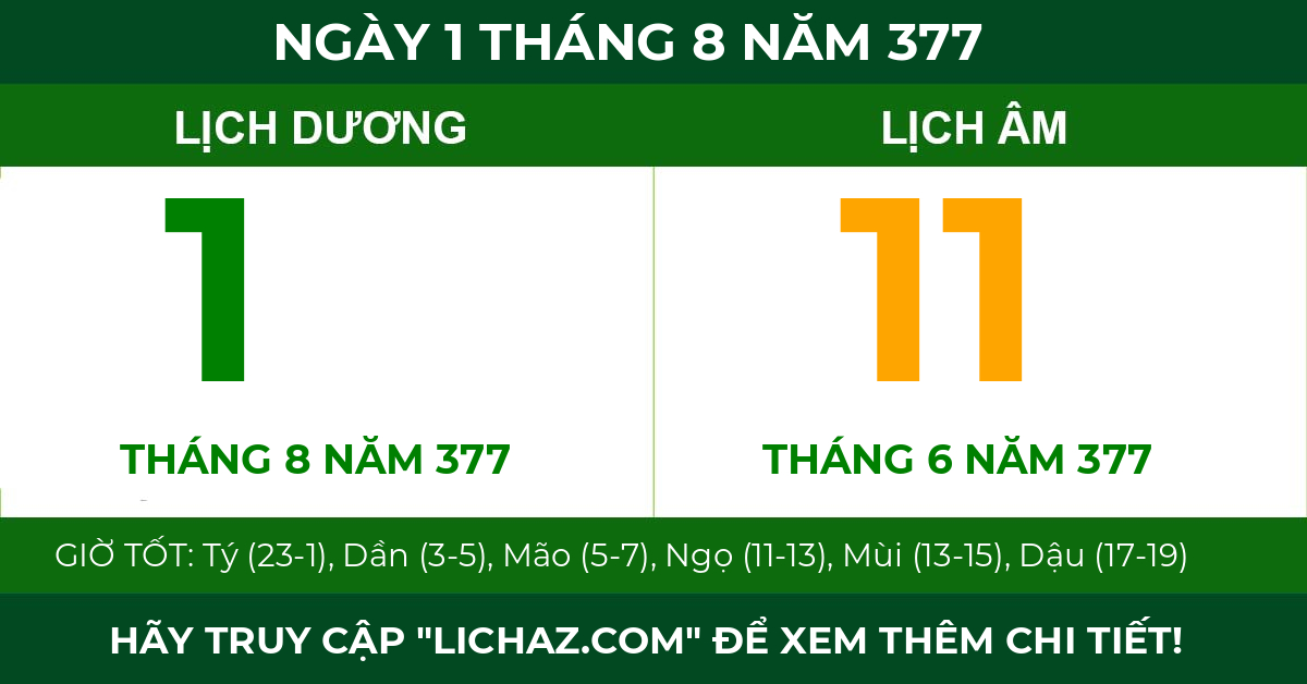 lịch âm ngày 1 tháng 8 năm 377